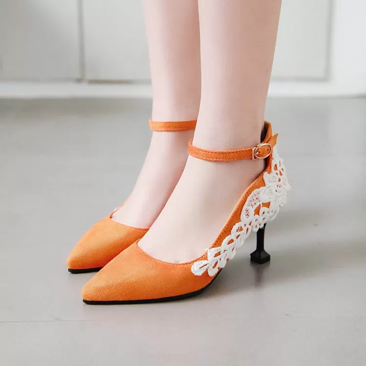 Women's Pointed Toe Lace High Heels Stiletto Pumps