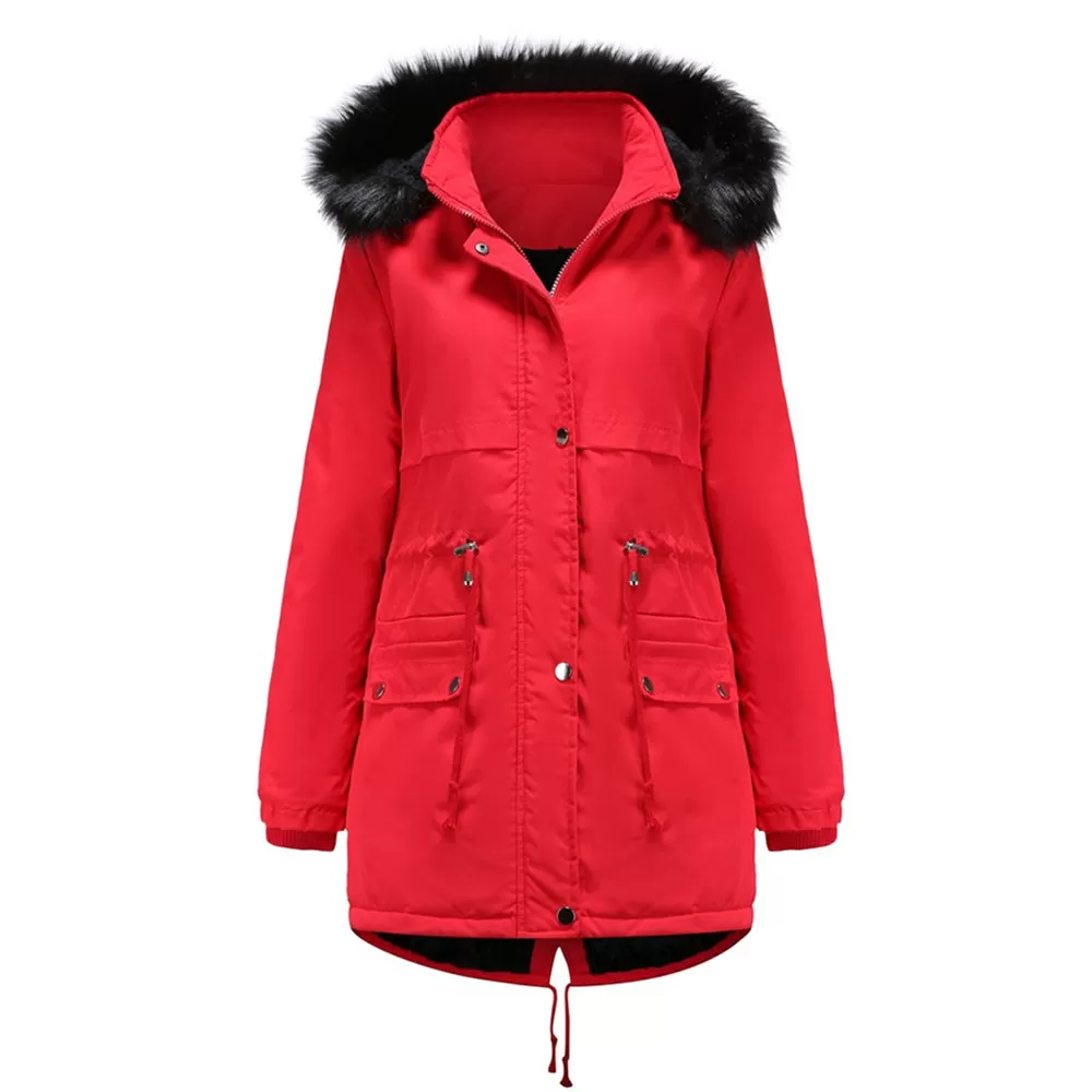 Women's Waist-skimming Style Fleece Hooded Jacket