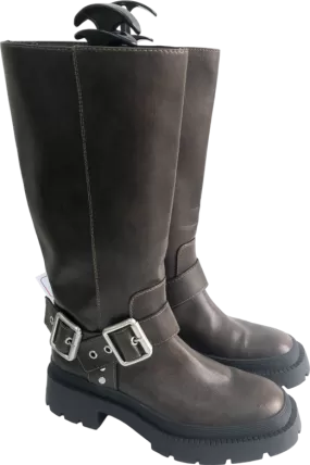 ZARA Brown Flat Track Sole Boots With Buckles UK 6 EU 39 👠