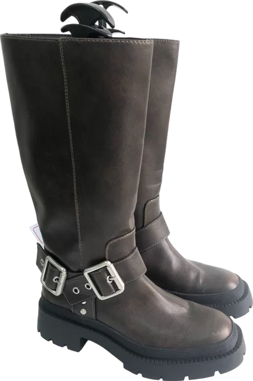 ZARA Brown Flat Track Sole Boots With Buckles UK 6 EU 39 👠