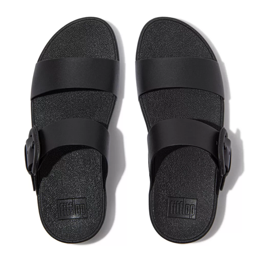 รองเท้าแตะ ผู้หญิง รุ่น LULU COVERED-BUCKLE RAW-EDGE LEATHER SLIDES