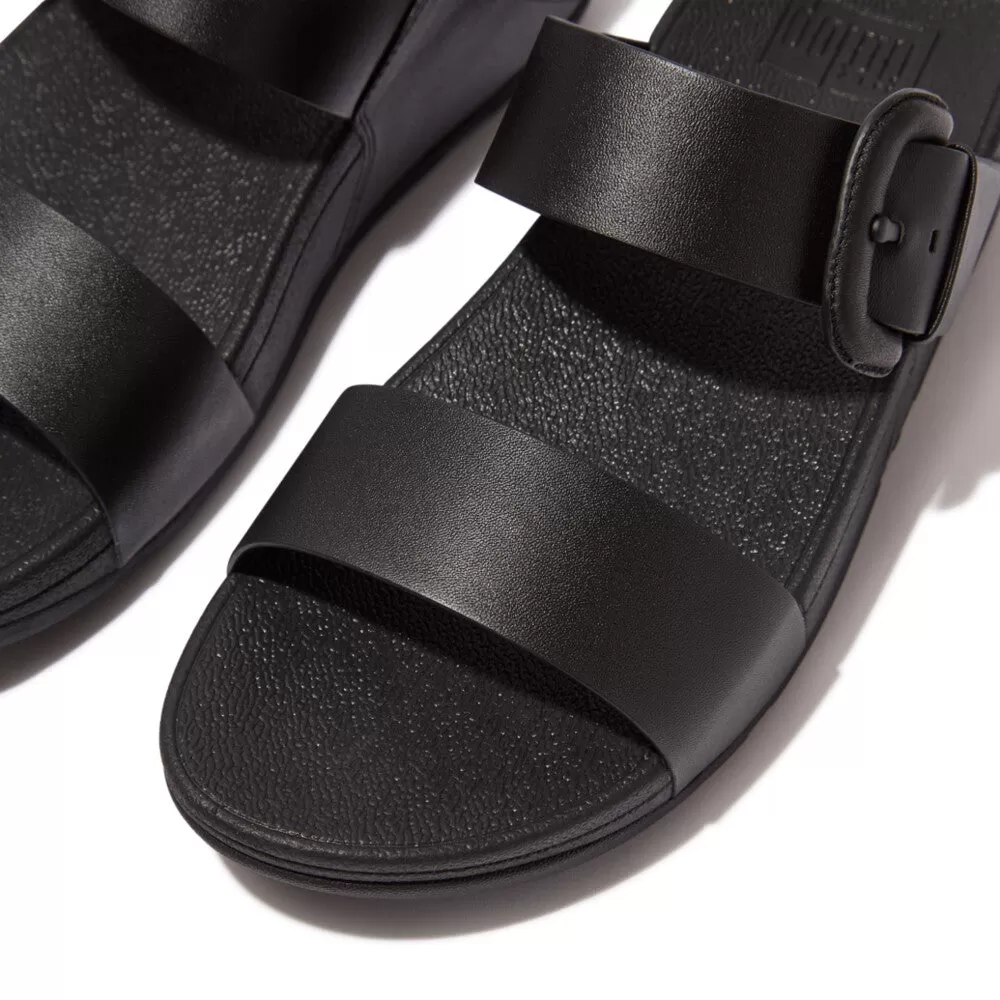 รองเท้าแตะ ผู้หญิง รุ่น LULU COVERED-BUCKLE RAW-EDGE LEATHER SLIDES